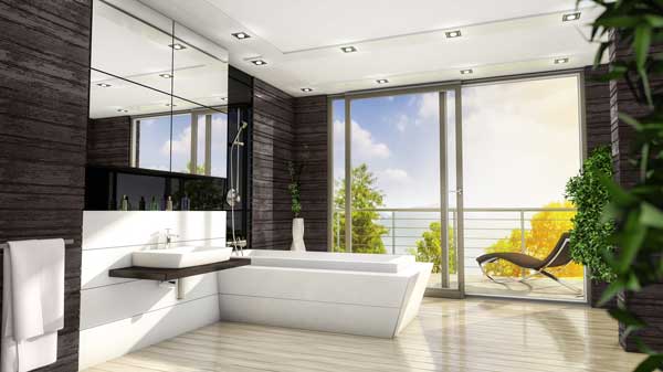 Badrum med stora fönsterpartier